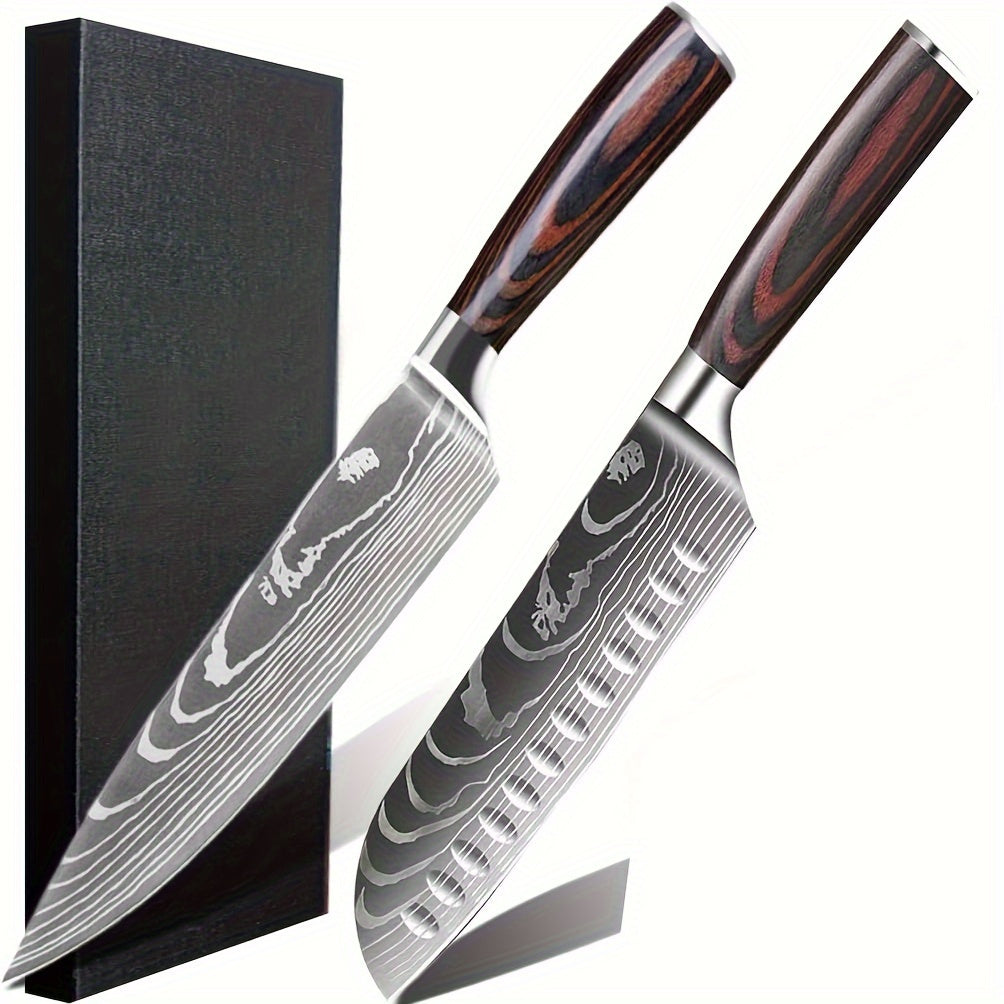 Forged Chef & Santoku Knife Set – 8" Chef Knife + 7" Santoku, Sharp Stainless Steel Forged Blade, Ergonomic Pakkawood Handle, Professional Kitchen Knife Set | ShopVora CA