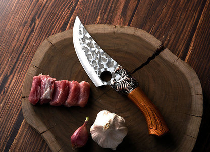 6-Piece Boning & Butcher Knife Set – Professional Stainless Steel Kitchen Knives with Hammered Blade & Wood Handle, Chef, Utility, Fish, Cutting & Butcher Knives for Home, Camping & BBQ
