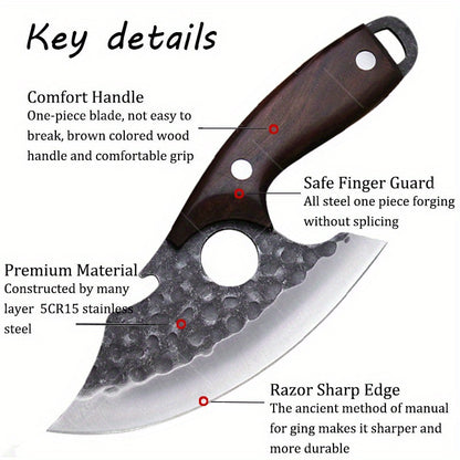 Professional Kitchen Knife Set 3/6pcs – 5CR15MoV Stainless Steel Chef, Boning & Utility Knives with Hammered Blade & Wood Handle, Multi-Function Knives for Home Cooking, BBQ, Camping & Meat Prep
