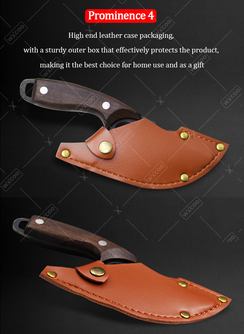 Professional Kitchen Knife Set 3/6pcs – 5CR15MoV Stainless Steel Chef, Boning & Utility Knives with Hammered Blade & Wood Handle, Multi-Function Knives for Home Cooking, BBQ, Camping & Meat Prep