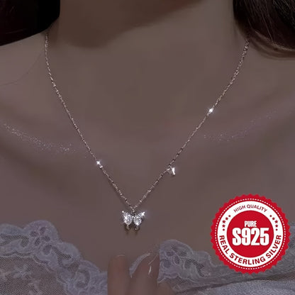 925 Sterling Silver Sparkling Butterfly Pendant Necklace for Women – Minimalist Crystal Charm Necklace for Valentine's Day, Weddings, Parties & Daily Wear | ShopVora CA
