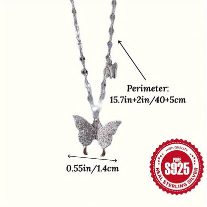 925 Sterling Silver Sparkling Butterfly Pendant Necklace for Women – Minimalist Crystal Charm Necklace for Valentine's Day, Weddings, Parties & Daily Wear | ShopVora CA