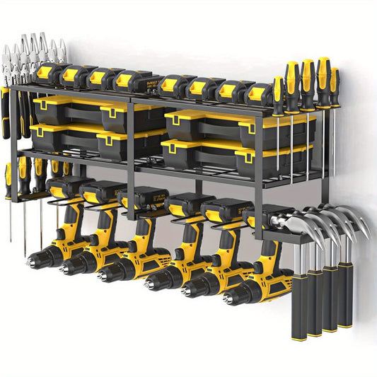 3-Tier Tool Rack - Heavy-Duty Electric Tool Organizer & Wall-Mounted Drill Storage Solution for 4 Cordless Drills - Ideal for Home Renovation & Garage Storage and Organization Essentials, Utility Shelves