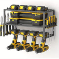 3-Tier Wall-Mounted Tool Rack – Heavy-Duty Cordless Drill Holder & Power Tool Organizer for 4 Drills, Floating Utility Shelf for Garage, Workshop & Home Renovation Storage