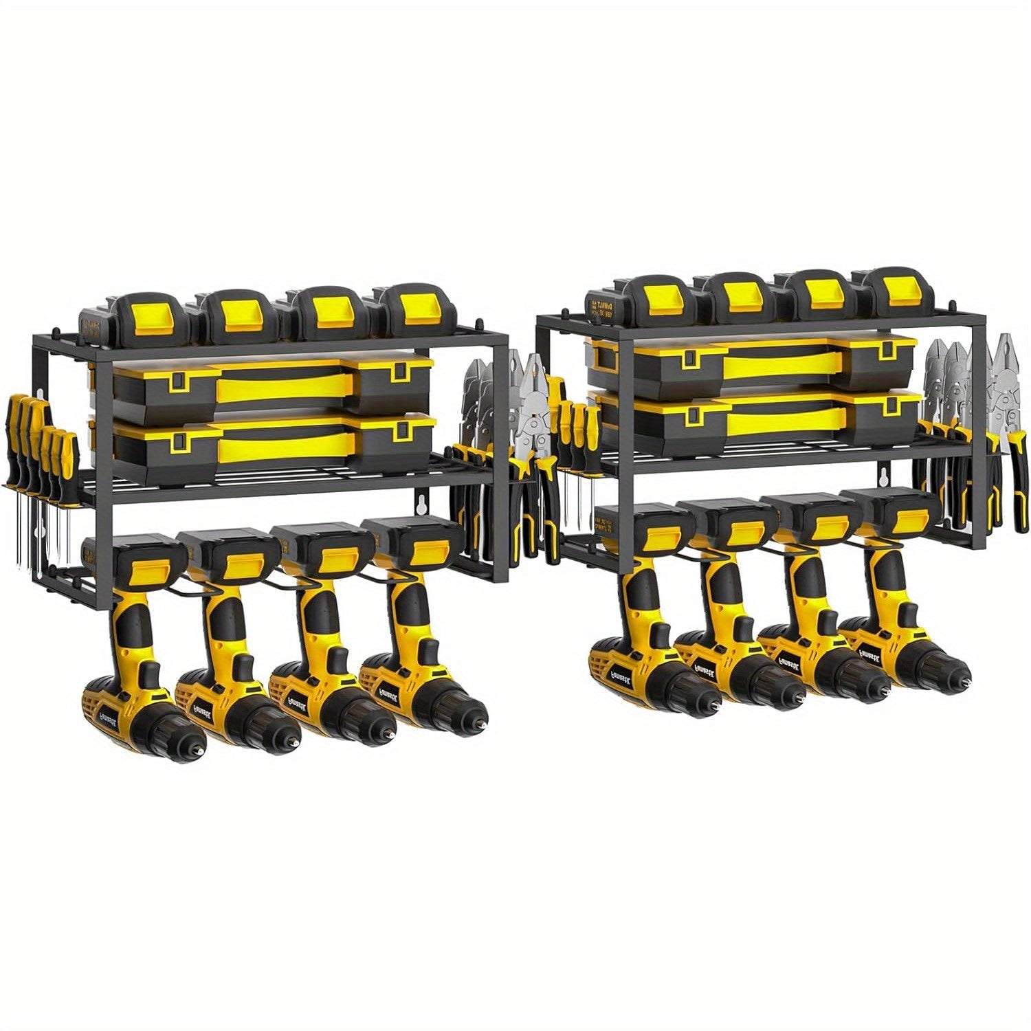 3-Tier Wall-Mounted Tool Rack – Heavy-Duty Cordless Drill Holder & Power Tool Organizer for 4 Drills, Floating Utility Shelf for Garage, Workshop & Home Renovation Storage