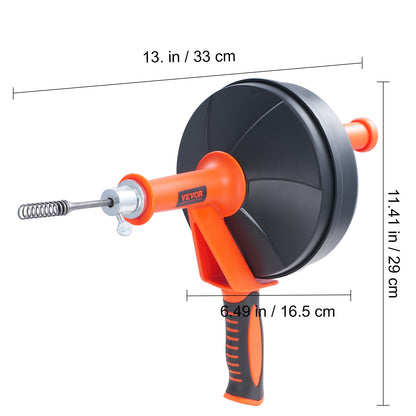VEVOR 25ft Drain Auger Plumbing Snake – 1/4" Heavy Duty Drum Cable Clog Remover with Drill Adapter, Autofeed Control & Gloves | Clears Kitchen, Bathroom, Shower & Sink Drains | ShopVora CA