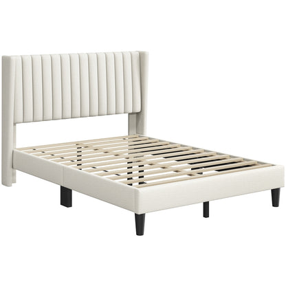 Upholstered Platform Bed Frame with Channel Tufted Headboard and Wing Side - Fabric Bed No Box Spring Needed, Wood Slat Support, 800 lb Capacity, King Queen Full, Ivory Dark Gray Black Canada