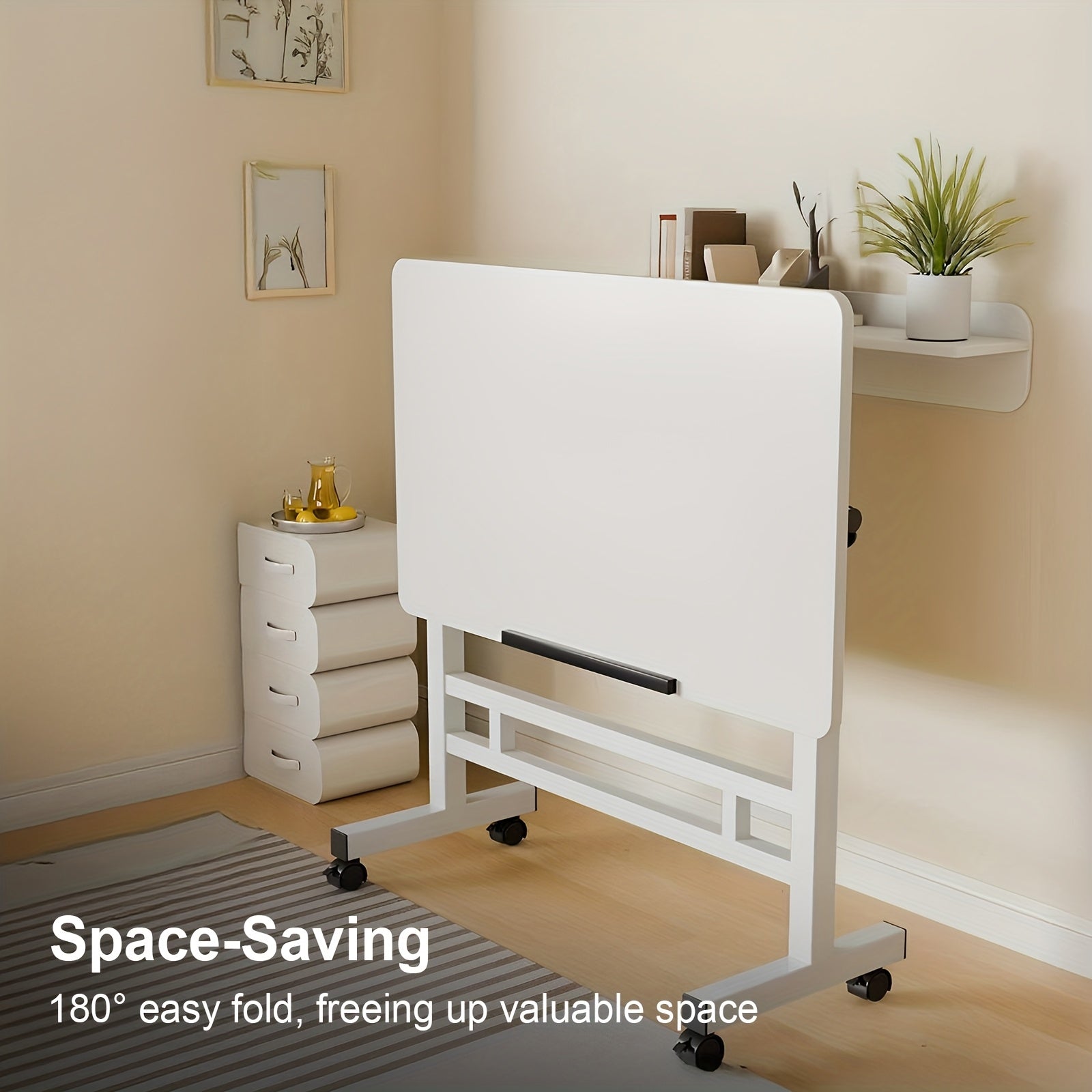 Adjustable Height Folding Desk with 360° Sliding Tabletop & - Space-Saving Lift Table Suitable for Bed, for Office, Dorm - Assembly, Wood & Metal Frame - Ideal Gift (Christmas/Halloween), Utility Racks