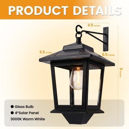 Solar Wall Lanterns Outdoor Set of 2 – Dusk-to-Dawn LED, 4 Solar Panels, IP44 Waterproof Tempered Glass, Rust-Resistant, Wall Mount or Hook, Brown & Black Canada