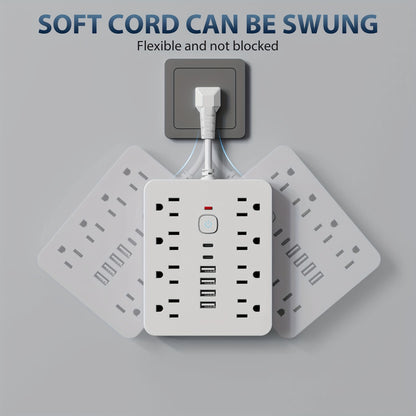 14-in-1 Power Strip Wall Mount – 8 Spacious AC Outlets, 6 USB Ports (2 USB-C), Overload Protection, One-Touch Master Switch, Extension Cord for Home Office & Den