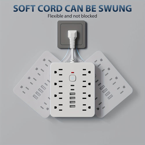 14-in-1 Power Strip Wall Mount – 8 Spacious AC Outlets, 6 USB Ports (2 USB-C), Overload Protection, One-Touch Master Switch, Extension Cord for Home Office & Den