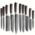 Japanese Knife Set 10-Piece with Colour Wooden Handle – Damascus Pattern Ultra Sharp Blades, Chef Knife, Santoku, Bread, Paring & Cleaver Kitchen Knives Set for Home & Restaurant Canada