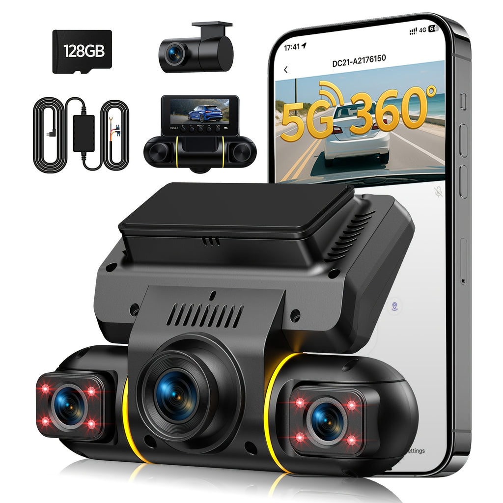 LAMTTO Dash Cam Front And Rear Inside with Hardwire Kit for 24h Security Parking Monitor, 360 Degree View 4 Channel Dash Camera Front 1080P Left 1080P Right 1080P Rear 1080P for Cars Left Right, IR Night Vision Dashcam, Free 128GB Card