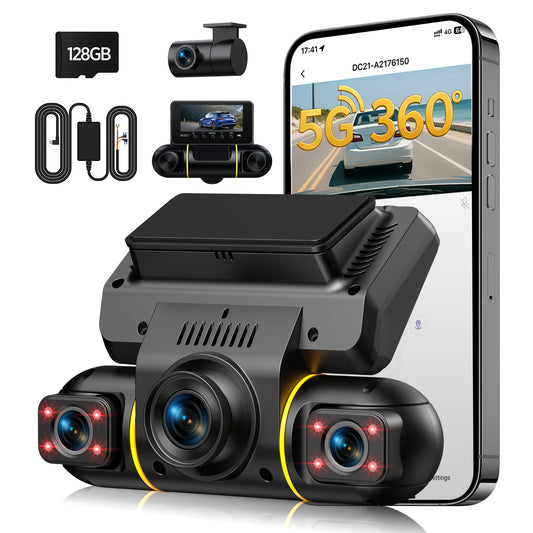 LAMTTO Dash Cam Front And Rear Inside with Hardwire Kit for 24h Security Parking Monitor, 360 Degree View 4 Channel Dash Camera Front 1080P Left 1080P Right 1080P Rear 1080P for Cars Left Right, IR Night Vision Dashcam, Free 128GB Card