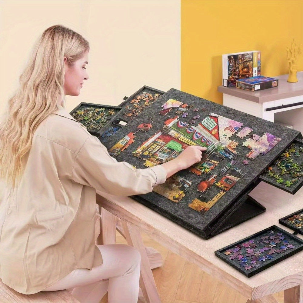 Puzzle Board with 6 Sliding Drawer Organizers for 1500 Pieces - Portable 23.6"x31.5" Puzzle Table with Storage & 2 Puzzle Boxes, Family Game Gift
