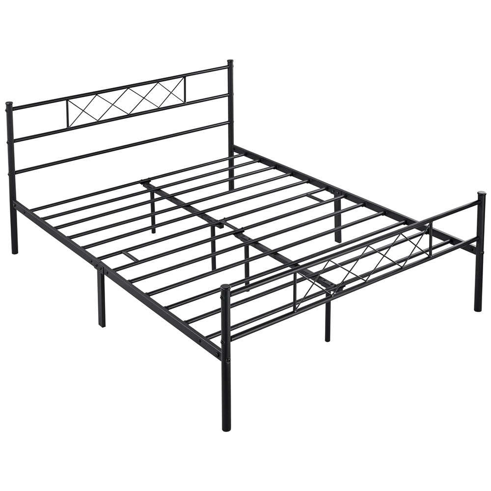 ALDEN DESIGN Bed Frame, Metal Platform Bed with Cross-design Headboard, Bed Base, Metal Bed Frame with Footboard for Bedrooms, Guest Rooms, Dormitories, Apartments, Black/White,Twin/Full/Queen Size