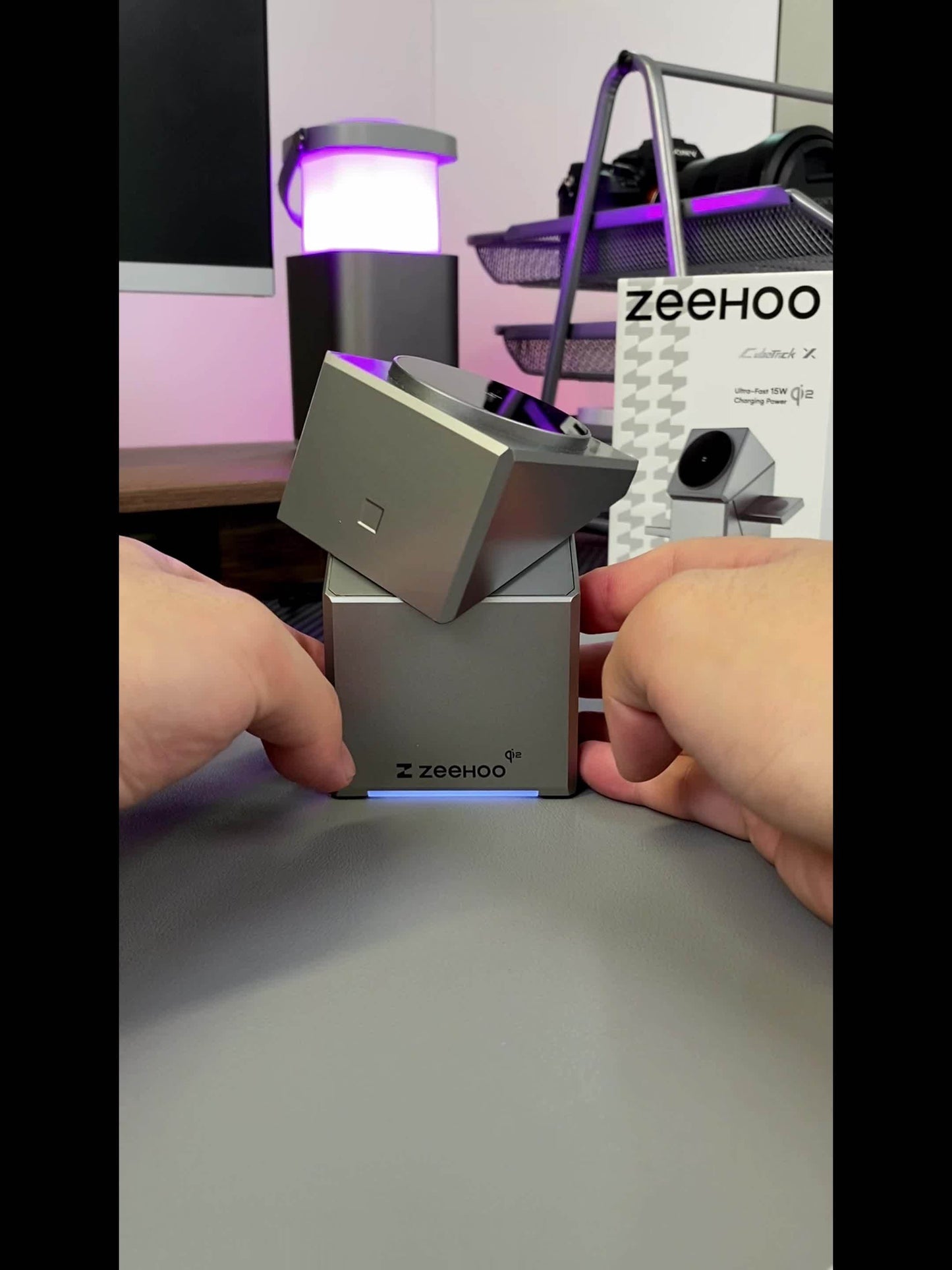 ZEEHOO Cubetrick-X 3-in-1 Wireless Charging Station Qi2 15W – Fast Charge for iPhone Apple Watch AirPods, Auto-Rotating Magnetic Stand, 30W USB-C Adapter Included – Canada