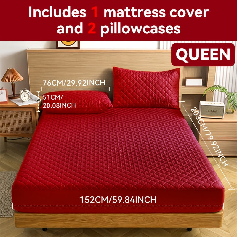 Waterproof Mattress Protector with Embossed Design – Non-Slip Thickened Cover, 21" Deep Pocket, Optional Pillowcase, Twin Full Queen King, 19 Colours