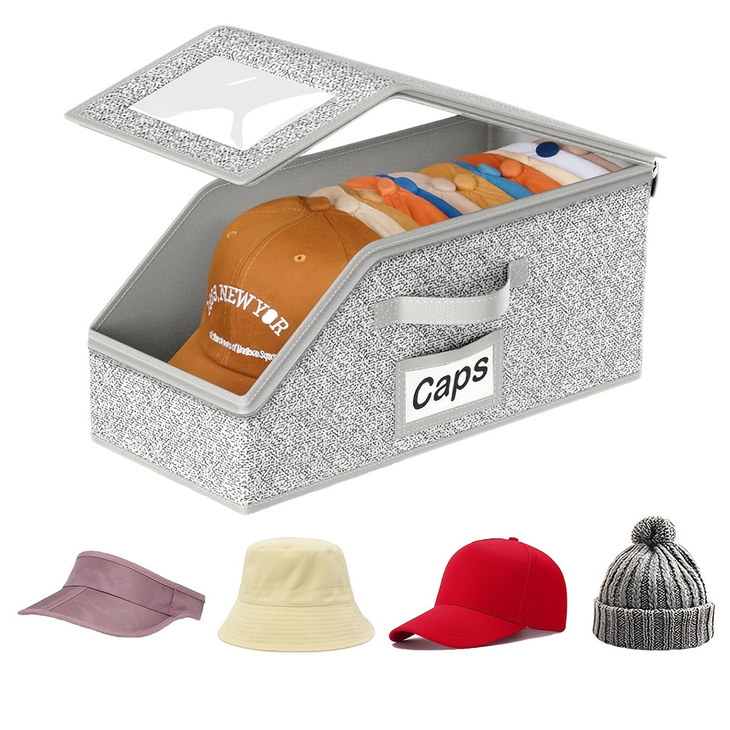 Stackable Hat Storage Box, 1/2pcs Stackable Baseball Cap Storage Box, Transparent Window, Sturdy Cardboard Hat Box for Underwear, Socks, Toys, Suitable for Men, Gray