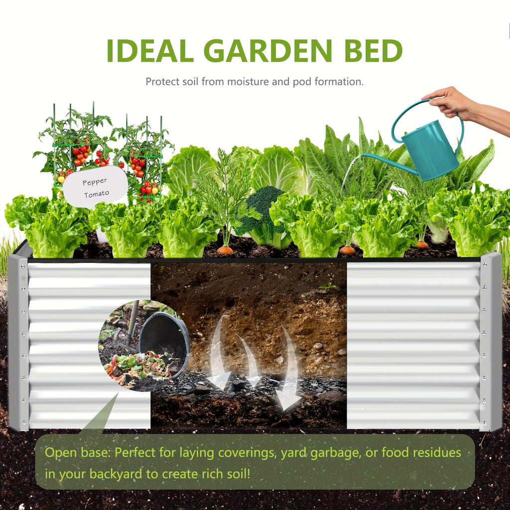soges Raised Garden Bed, 8 x 4 x 2ft Elevated Galvanized Planter Box Stand with 3 Ground Stakes & Rubber, Outdoor Above Ground Planter Extra Large Garden Box Kits for Garden, Patio, Backyard