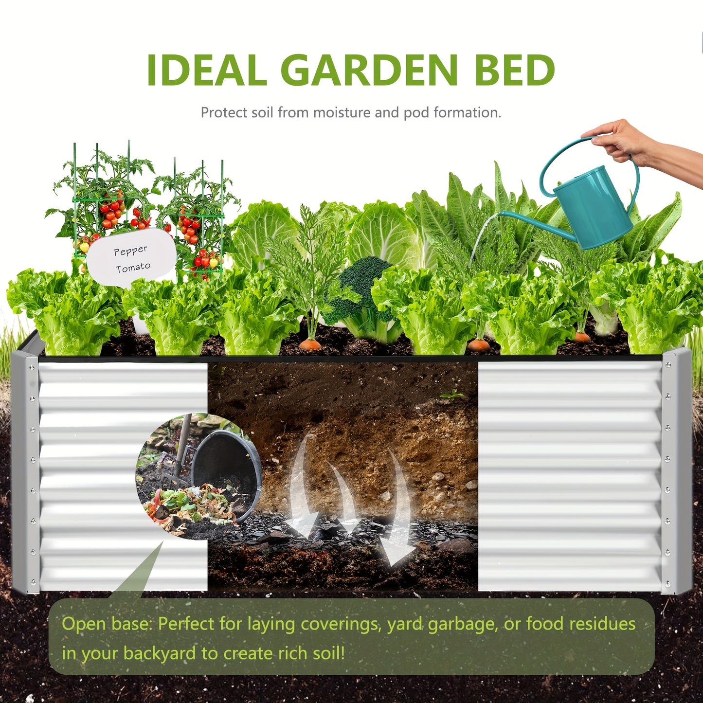 Extra Large Elevated Raised Garden Bed 8x4x2ft – soges Galvanized Planter Box Stand with 3 Ground Stakes & Rubber Feet, Above Ground Garden Kit for Vegetables Herbs Flowers – Patio Backyard