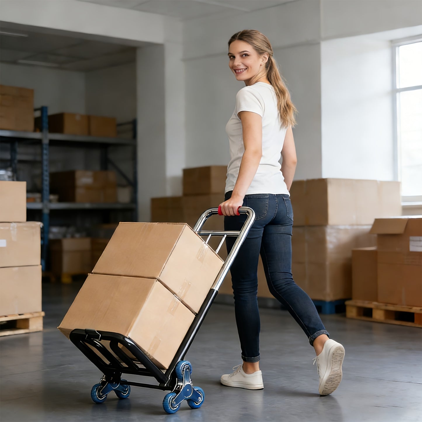 Stair Climbing Hand Truck Folding Dolly – Heavy Duty Portable Trolley Cart for Moving, Groceries, Luggage & Warehouse Use | Load-Bearing Utility Cart