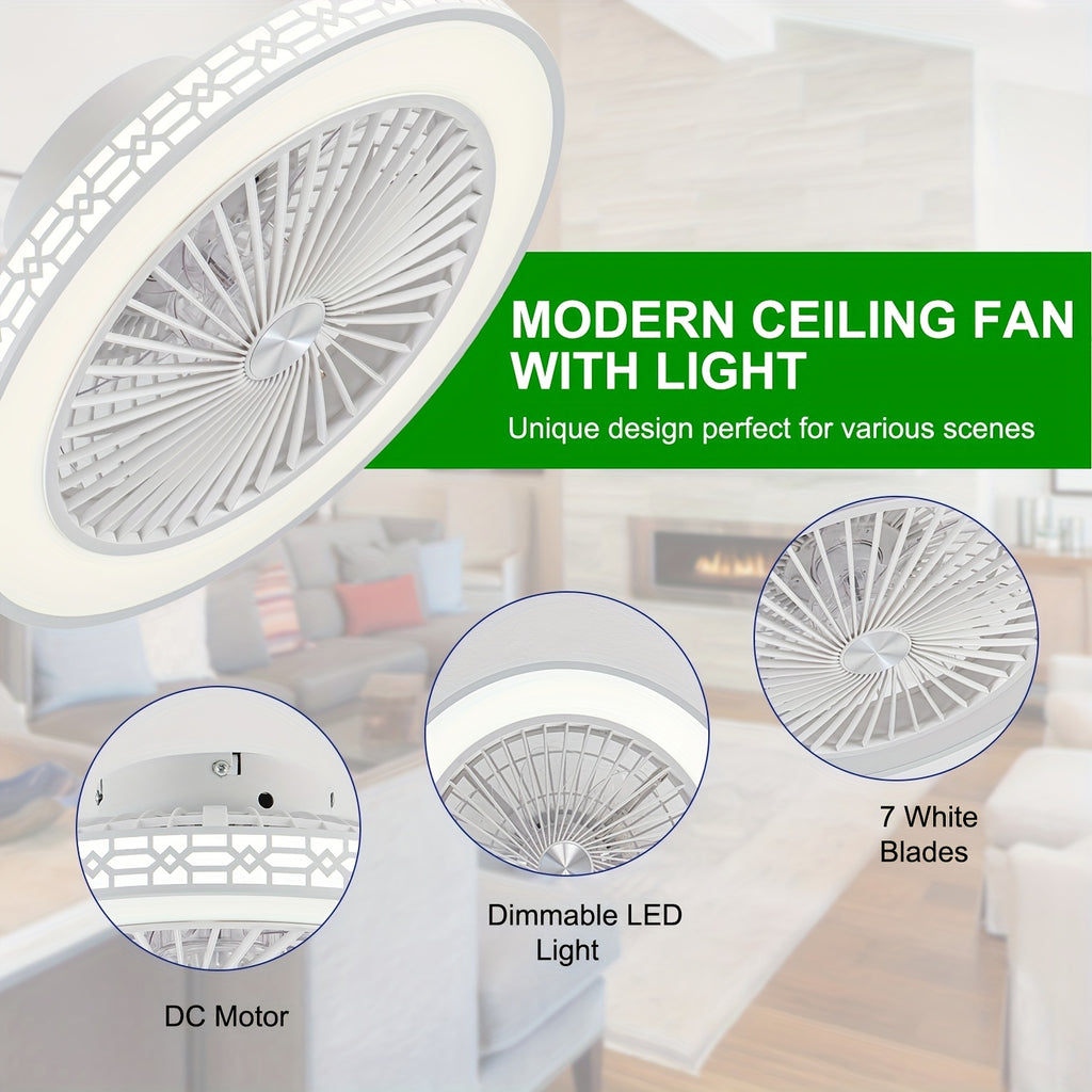 20Inch Modern LED Ceiling Fan With Adjustable Light (3000K-6500K) Embedded Installation Design Reversible Airflow For Enhanced Circulation-Ideal For Office, Study, Bedroom, And Indoor Spaces, Ceiling Fan Light