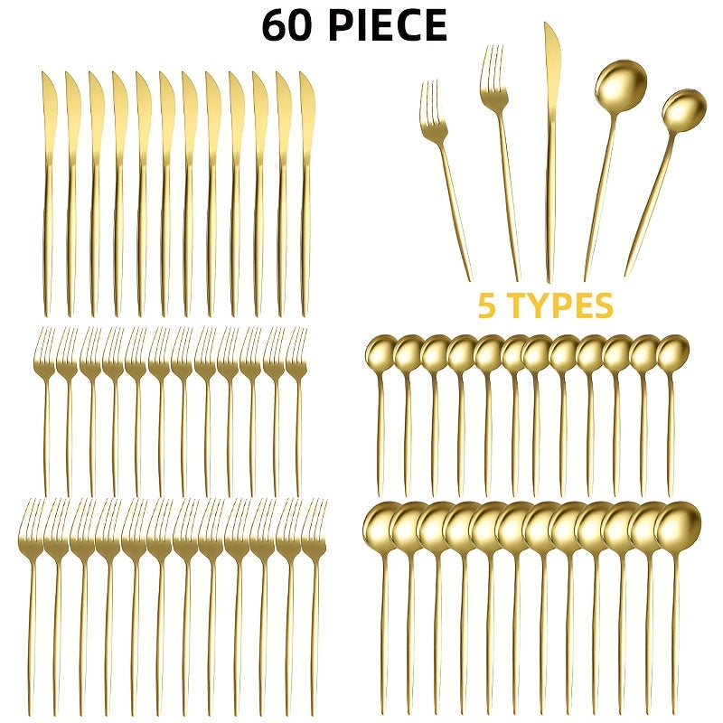 Stainless Steel Cutlery Set 30/60 Piece – Mirror Polished Flatware with Steak Knife, Dinner Fork, Spoon, Teaspoon, Dessert & Fruit Fork, Coffee Spoon – Ideal for Family, Restaurant, Hotel, Wedding Canada