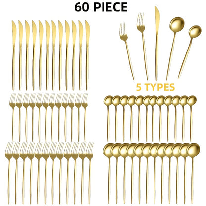 Stainless Steel Cutlery Set 30/60 Piece – Mirror Polished Flatware with Steak Knife, Dinner Fork, Spoon, Teaspoon, Dessert & Fruit Fork, Coffee Spoon – Ideal for Family, Restaurant, Hotel, Wedding Canada