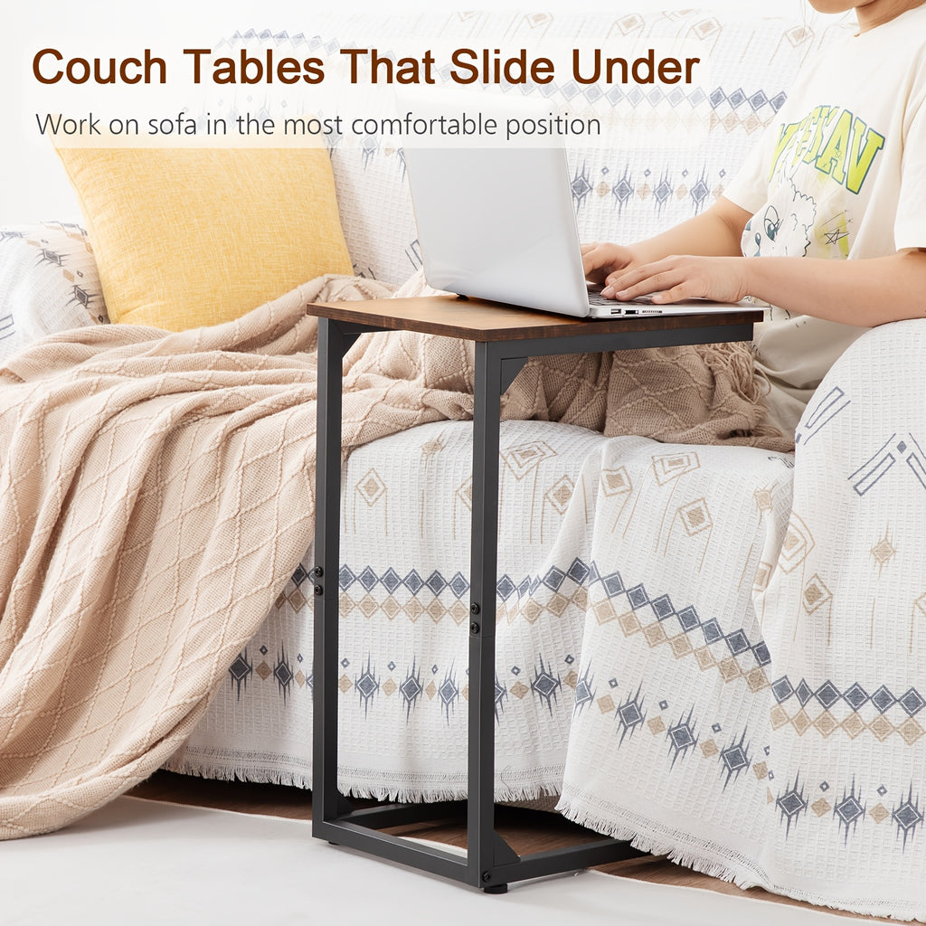 AMHANCIBLE 1/2pcs C-Shaped End Table, Small Sofa Side Table (with or Without Charging Station), Sofa Table with Metal Frame for Living Room, Bedroom, Bedside, Spring