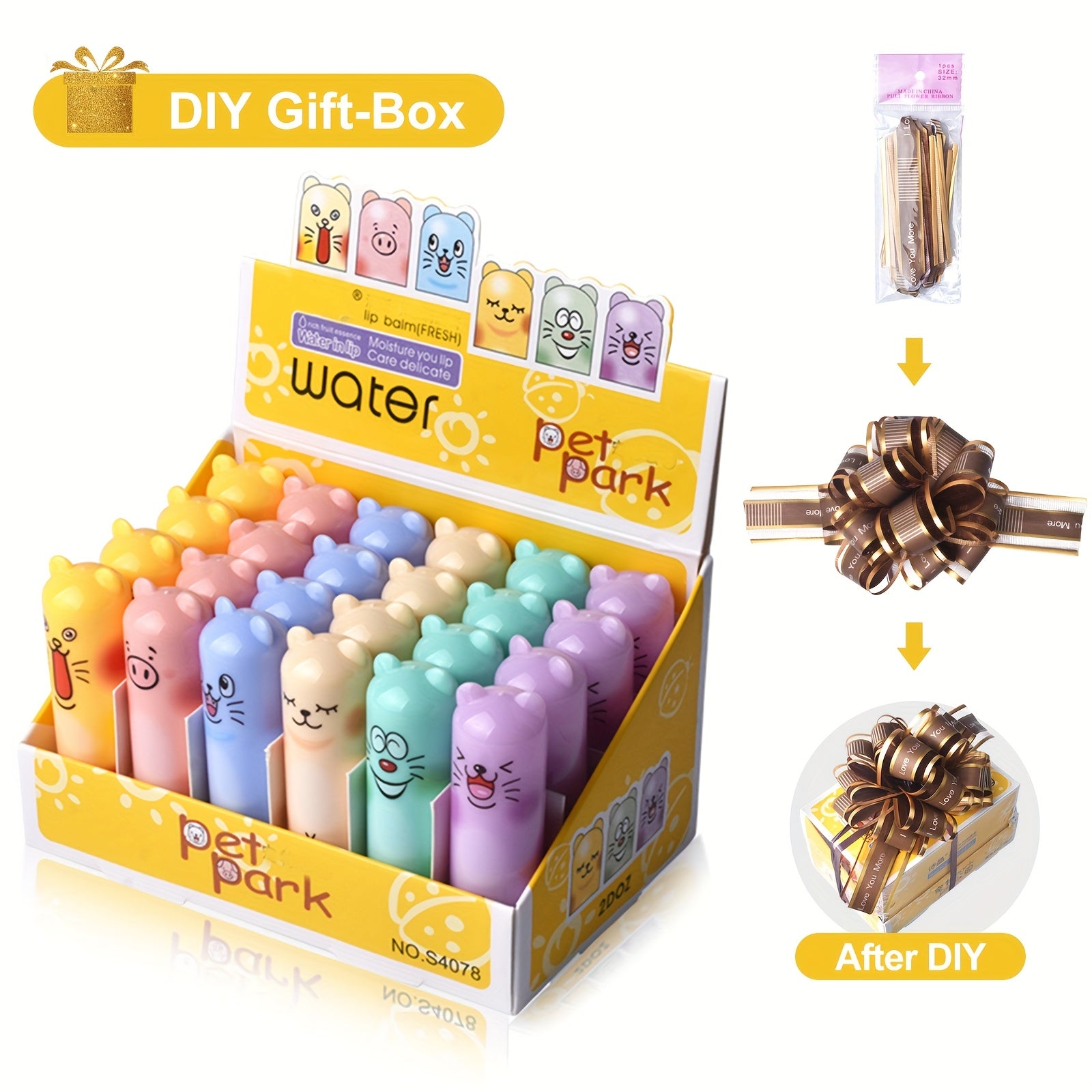 Lip Balm Set 24pcs Cute Box – Moisturizing Long-Lasting Glossy Lip Balm with Plant-Based Squalane & Minerals, Hypoallergenic for All Skin Types – Perfect Gift for Girls & Women
