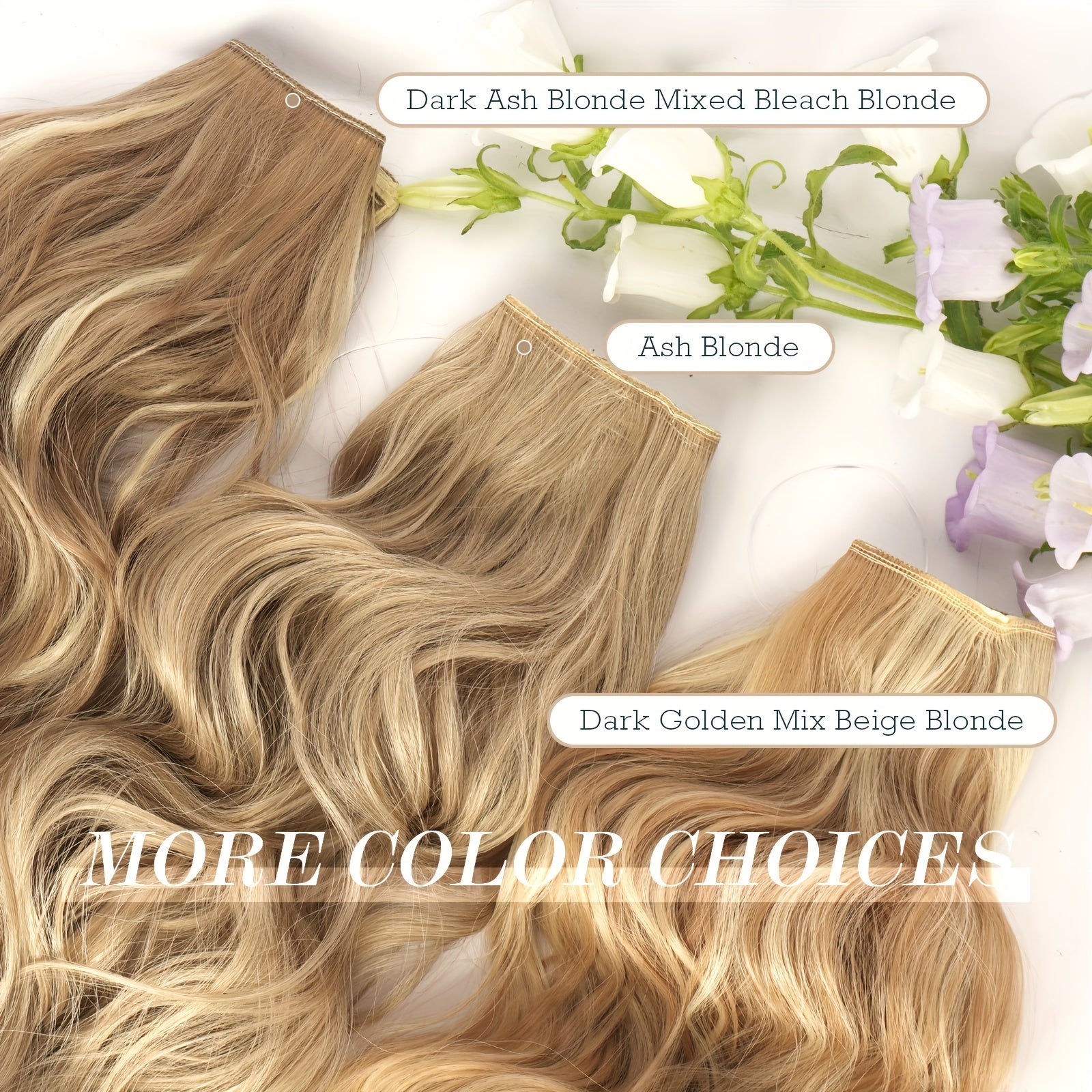 FESHFEN Invisible Wire Hair Extensions with Transparent Wire Synthetic Hair Piece Long Wavy Secret Headband Hairpieces for Women 20 Inch Dark Ash Blonde Mixed Bleach Blonde