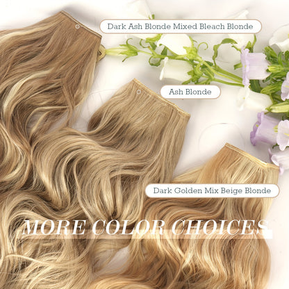 Invisible Wire Hair Extensions 20 Inch – Transparent Wire Long Wavy Synthetic Hairpiece with Secret Headband & Clips for Women, Dark Ash Blonde Mixed Bleach Blonde