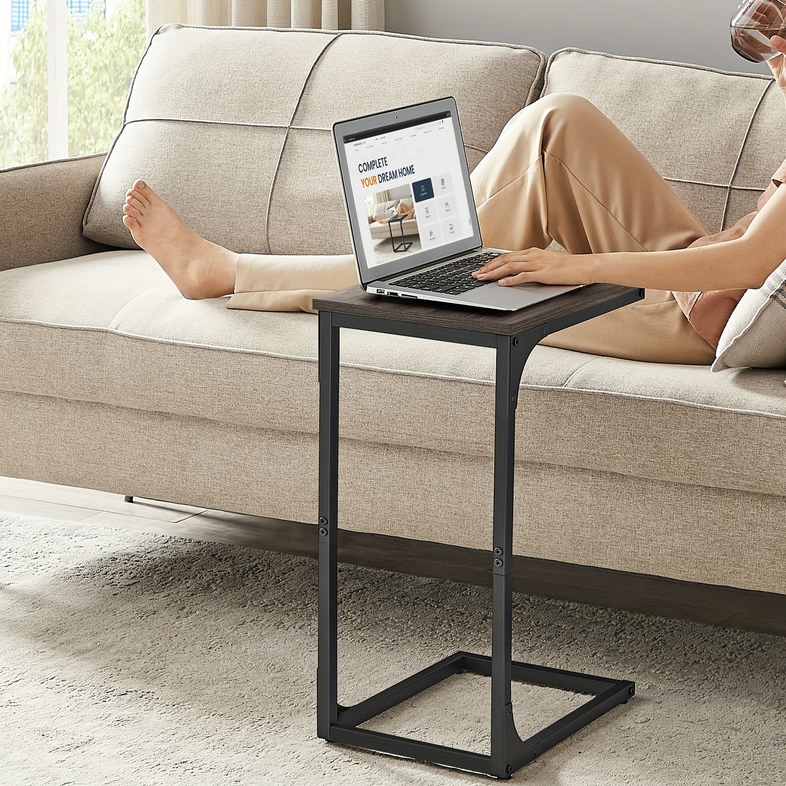 VASAGLE C-Shaped End Table with Steel Frame 11.8"x15.7"x24.4" – Slim Sofa Side Table for Living Room, Bedroom & Couch, Rustic Brown & Black, Small Bedside Snack Table Easy Assembly