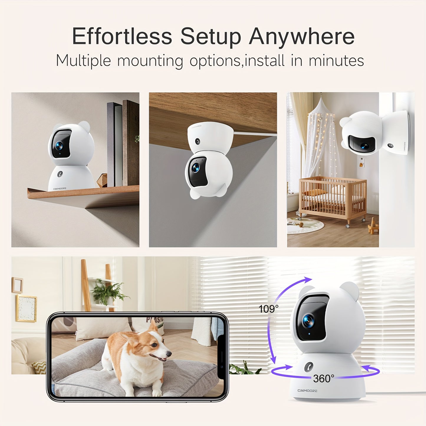 2.5K Indoor Security Camera WiFi Pan Tilt, AI Person Pet Baby Cry Detection, No Subscription, Color Night Vision, 2-Way Audio, SD & Cloud Storage – Home Security Camera
