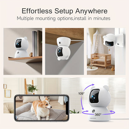 2.5K Indoor Security Camera WiFi Pan Tilt, AI Person Pet Baby Cry Detection, No Subscription, Color Night Vision, 2-Way Audio, SD & Cloud Storage – Home Security Camera