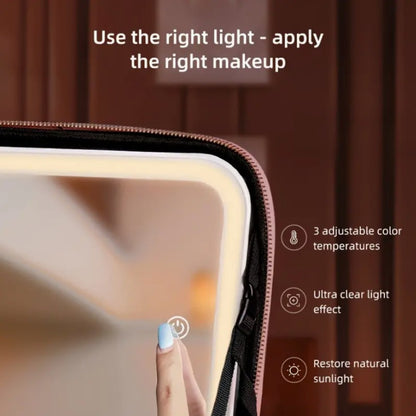 LED Lighted Makeup Bag with Mirror – Travel Cosmetic Train Case Organizer with 3-Tone Light, Adjustable Divider & Brush Board for Women – Perfect Christmas, Birthday & Holiday Gift