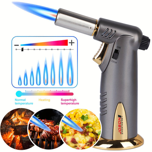 Double Flame Kitchen Torch with Safety Lock – Refillable Butane Culinary Blow Torch, Adjustable Flame up to 1300°C, for Creme Brulee, Baking, BBQ & Cooking (Butane Gas Not Included)