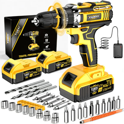 Cordless Impact Drill 21V Combo Kit with Battery & Fast Charger – Multifunctional Power Tool Set with Drill Bits & Toolbox for Home Renovation, Gardening & Outdoor Maintenance