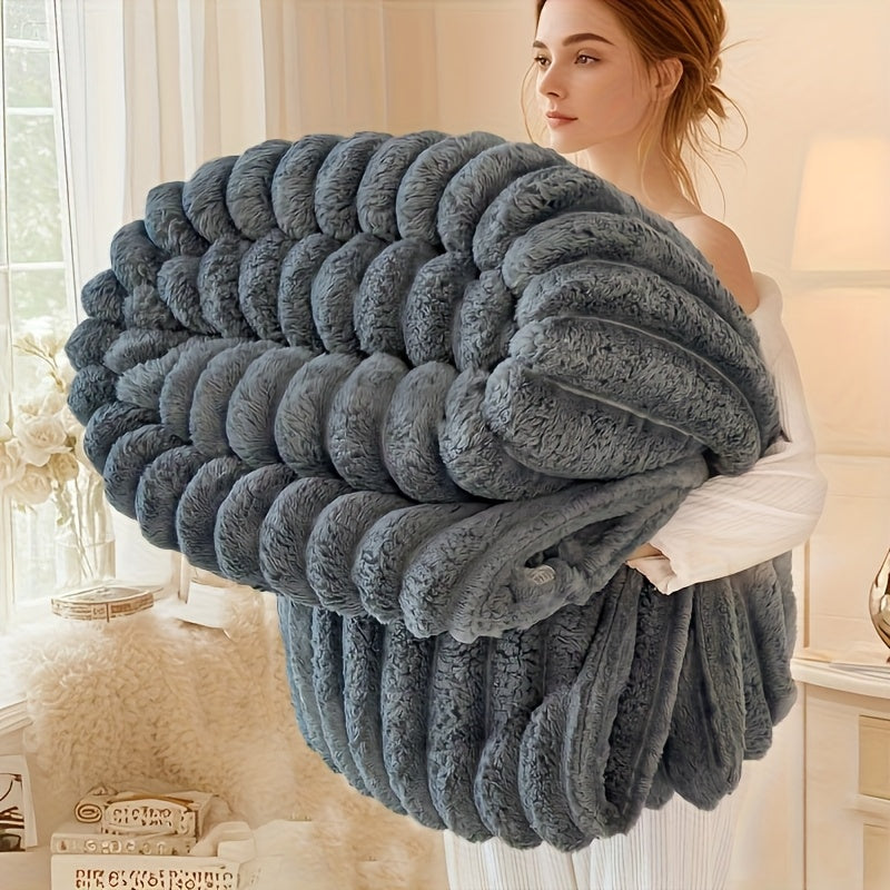 Faux Rabbit Hair Reversible Thermal Blanket – Thickened Soft Plush, All-Season Nap Blanket for Bed Sofa Office & Camping, Throw to King Size – White, Dark Gray, Pink & Blue