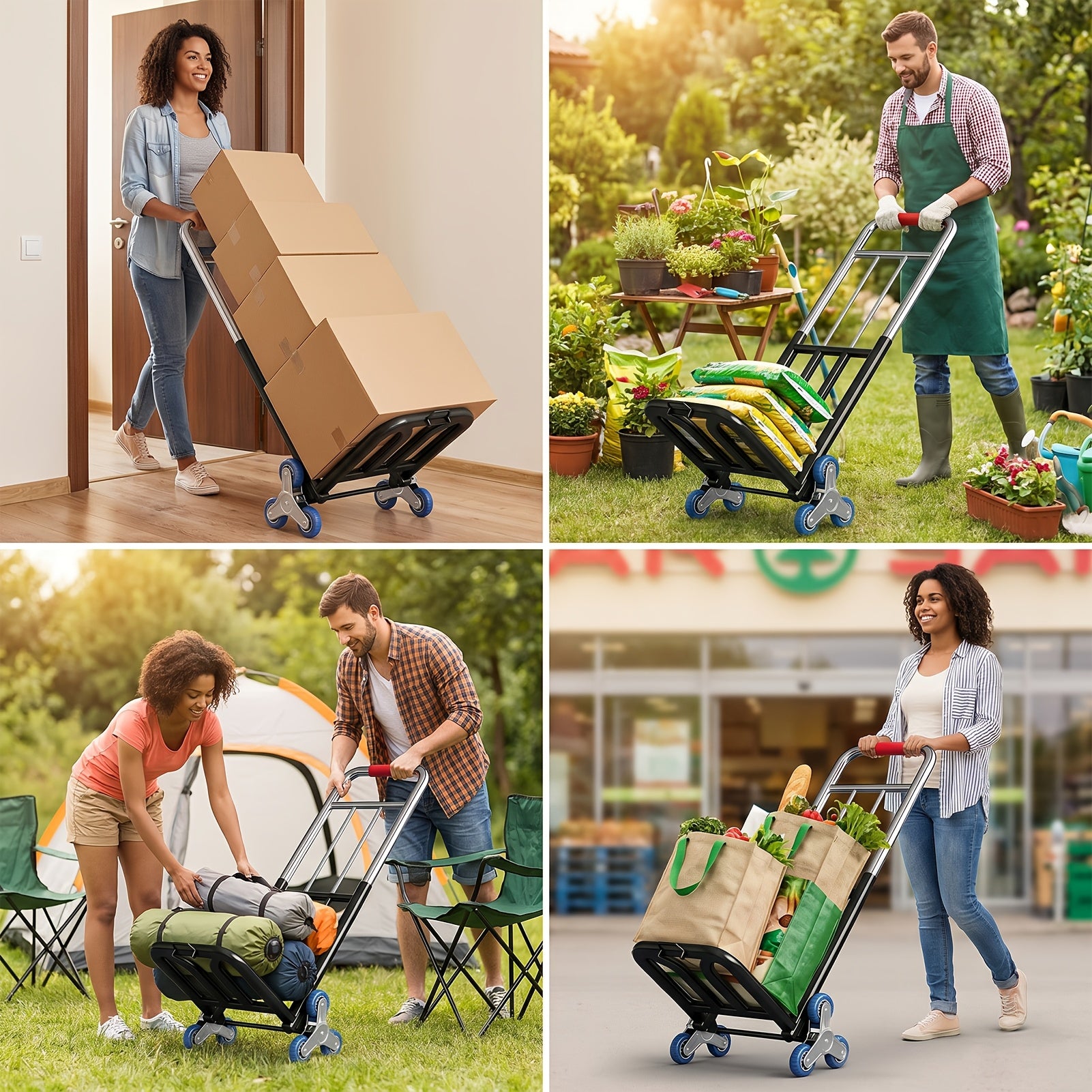 Stair Climbing Hand Truck, Heavy Duty Folding Trolley Cart, Portable Stair Climber Dolly For Moving, Shopping, Warehouse & Home Use, Load-Bearing Utility Cart