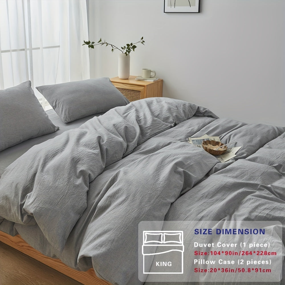 100% Washed Cotton Duvet Cover Set – Breathable, Durable & Ultra-Soft Comfy Bedding Set for All Seasons, Multiple Sizes & Colours