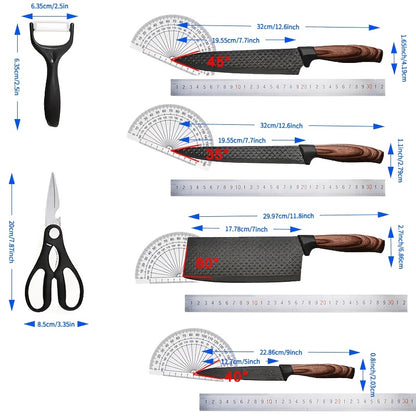 Professional Chef Knife Set 6-Piece with Wooden Handles – Ultra-Sharp Rust-Proof Stainless Steel Kitchen Knives with Cleaver, Paring, Utility Knife, Scissors & Peeler