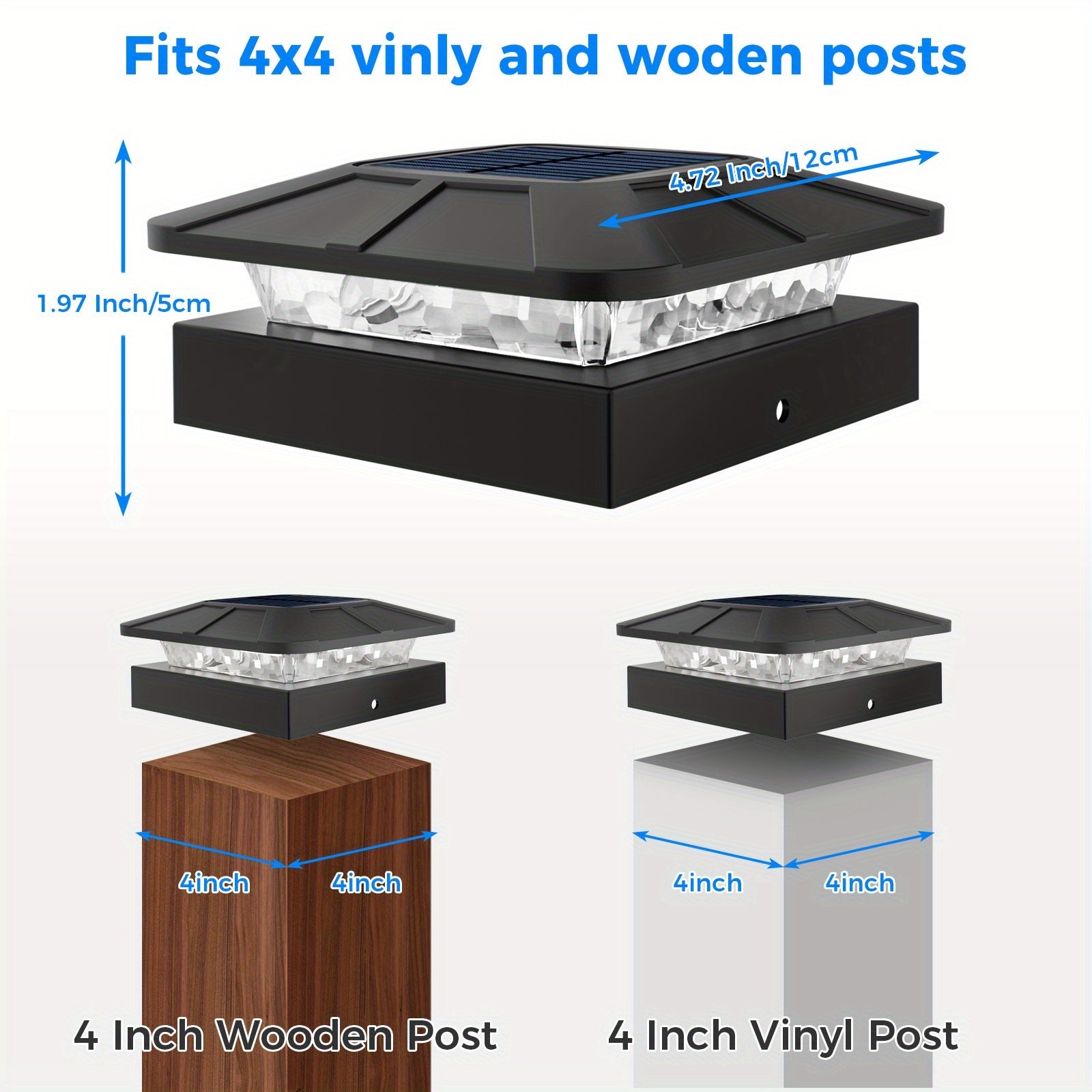 6/12/18 Pack 4x4in Solar Post Cap Lights, 2 Brightness Levels with 3 Modes (Cool/Warm/Neutral White) Auto On/Off for Deck/Yard/Garden