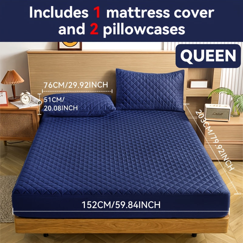 Waterproof Mattress Protector with Embossed Design – Non-Slip Thickened Cover, 21" Deep Pocket, Optional Pillowcase, Twin Full Queen King, 19 Colours