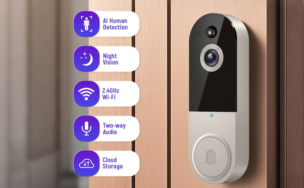 1440P The Video Doorbell Comes With Two-way Audio, Two-way Communication, Night Vision, Wireless Camera, 2.4G WiFi, Real-time Video Home Security Camera, Real-time Video, And Panoramic Viewing
