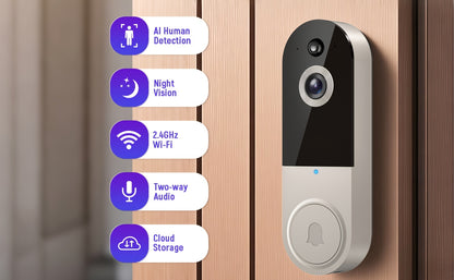 1440P Video Doorbell Wireless WiFi – Two-Way Audio Night Vision Real-Time Alerts, Panoramic View Motion Detection, 2.4G Home Security Camera for Front Door, Canada