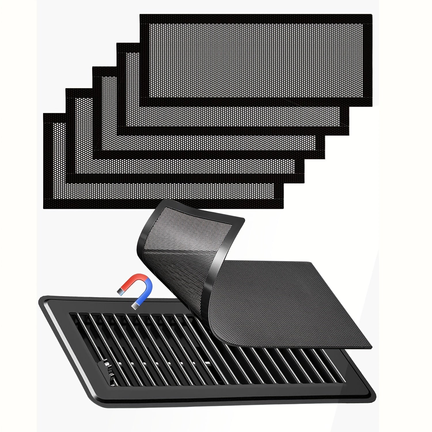 Insect & Rodent Proof Magnetic Vent Covers 6-Pack – 4x10" Heavy-Duty PVC Grid Screen for Floor, Ceiling & Wall HVAC Registers, White or Black, Easy No-Tool Install