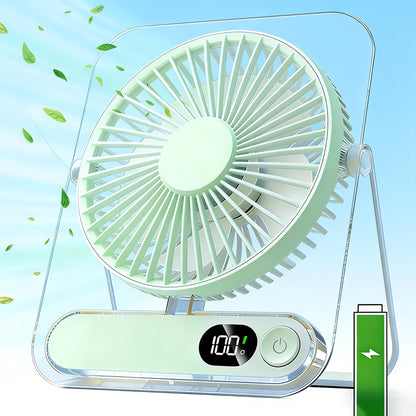 Portable Rechargeable Cooling Fan 5-Speed 3000mAh Battery, Wide-Angle Circulation, Digital Display, Wall-Mounted & Desktop – Quiet Fan for Home Office Camping Bedroom