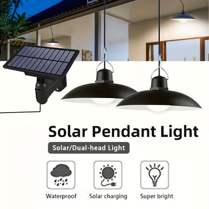 Solar Outdoor Roof Light IP55 Waterproof - Auto On/Off Dusk to Dawn Solar Chandelier Lamp for Gazebo, Barn, Chicken Coop, Courtyard, Garage, Campsite & Porch - Wireless Solar Hanging Light